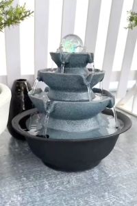 น้ำพุลูกแก้วหมุน3ชั้นพร้อมไฟ LED สีสันสดใส สำหรับตกแต่งสวนและกลางแจ้ง สินค้าพร้อมส่ง