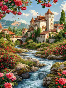 HUACAN Diamond Painting Kits For Adults House Landscape Waterfall Mosaic Art Nature Rose Flower Full Drill Home Wall Decoration