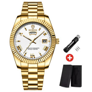 2025 New Men Business Watches Fashion Arabic Dial Steel Band Males Luminous Waterproof Quartz Watch Set(Gift box regulator Box）