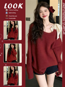 Trendy Asymmetric Knit Sweater with Bow