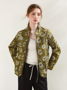 Miccbeirn | Pure Hanflax Short Jacket Vintage Print New Chinese Style Stand Collar Open Cardigan Fashionable Early Autumn Top For Small Figures