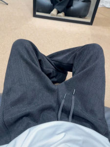 American Style Heavy Knitted Zebra Pattern Wide Leg Sweatpants Loose Straight Casual Pants Autumn Grey Knife Edge Loose Fit