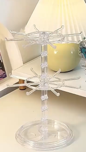 2 Layers Keychain Display Stand Jewelry Display Rack Rotating Holder Plastic Compact Adjustable Height Design for Home Counter Organization