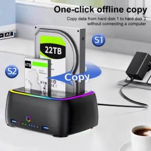 KEBIDUMEI Dual-bay RGB HDD Docking Station SATA to USB 3.0 Adapter for 2.5/3.5 Inch HDD Case Offline Clone Hard Drive Enclosure