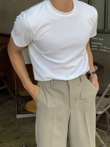 Áo Thun Nam Tay Ngắn Màu Trắng Mùa Hè 2025 Phong Cách Mới Cổ Tròn Màu Trơn Áo Phông Thường Ngày Cotton Co Giãn Thoáng Khí