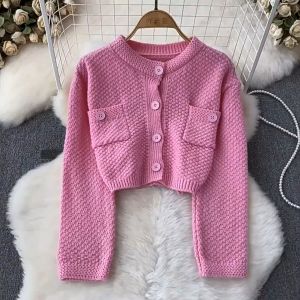 Autumn and Winter Knitted Cardigan Coat Fashion Women Long Sleeve Short Jacket