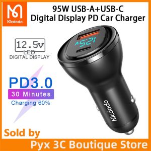 Mcdodo 95W USB-A + USB-C Digital Display PD Car Charger PD 3.0 USB Type C Phone Fast Charging For iPhone 14 13 12 Pro Max Samsung XiaoMi Macbook Tablet Charger