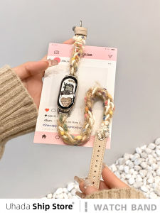 Uhada Plush Leather Dual Ring Bracelet for Xiaomi Smartwatch Band Creative Autumn Winter Womens Band Compatible with Xiaomi 8 7 6 9