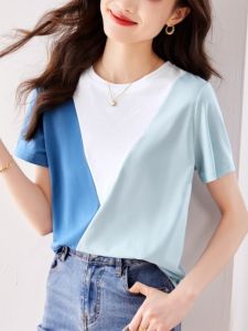 Fashionable Short Sleeve Cotton T-Shirt Womens Summer New Style Slim Fit round Neck Top Comfortable Breathable Streetwear