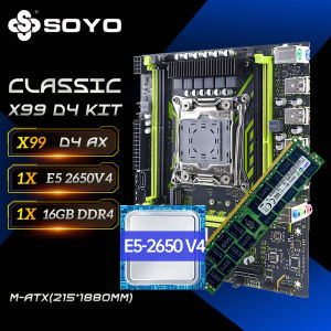 X99-8D4 SOYO Motherboard Set Kit With Intel LGA2011-3 Xeon E5 2650 V4 CPU DDR4 16GB (1*16GB) 2133MHZ RAM Memory NVME M.2 SATA