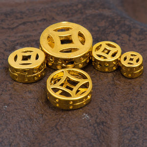 24K Gold Plated Copper Coin Pendant Woven Bracelet Vintage Hanging Ornament 3D Hard Gold Spacer Bead Fashion Jewelry Accessory