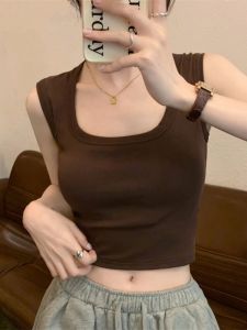 เสื้อกั๊กสายเดี่ยวคอเหลี่ยมแขนกุดสไตล์ฝรั่งเศสสำหรับผู้หญิงในช่วงฤดูร้อน เสื้อชั้นในสั้นแบบสวมใส่ได้หลายวิธี เสื้อผ้าทำงาน