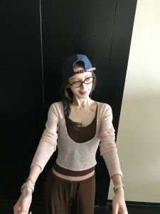 Comfortable Chocolate Brown Linen and Tencel Stripe Tank Top Cover Up Leisure Pants Set