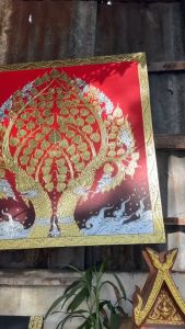 ภาพวาด กรอบรูป ต้นโพธิ์ พญานาค 90 × 90 cm  ภาพมงคล เรียกทรัพย์ เสริมฮวงจุ้ย ตกแต่งสำนักงาน บ้าน ศาสนสถาน  โรงแรม รีสอร์ท ร้านนวด สปา