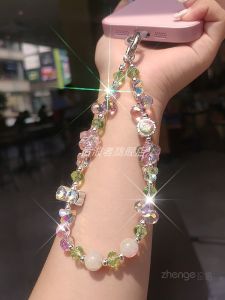 สร้อยข้อมือคริสตัลหยดน้ำทรงหัวใจพร้อมห้อยโทรศัพท์มือถือ กระเป๋าใส่โทรศัพท์แบบป้องกันการสูญหายสำหรับผู้หญิง สไตล์ใหม่