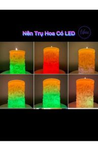 Nến thơm TIKIU Hình Trụ Hoa Hồng Hoa Sen Nổi Có Đèn LED Đổi Màu  - Nến Trang Trí Cao Cấp
