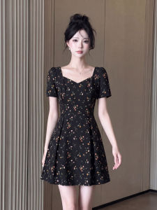 ANFEIQI | Đầm A-line Phong Cách Retro Pháp Mới Hoa Đen Cho Mùa Hè