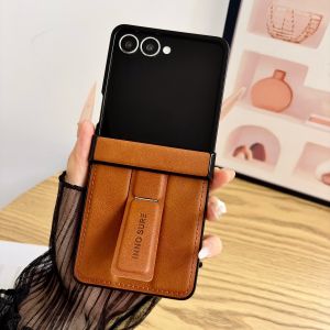 szhaiyu | Luxury Calfskin Leather Invisible Bracket Phone Case for Samsung Galaxy Z Flip 8 7 6 5 4 3 7FE Hinge Protection Shockproof Cover