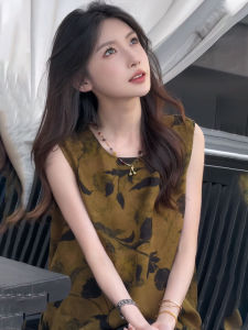 YUFUQING | New Chinese Style Retro Floral Print Sleeveless Vest Womens Summer Fashionable Round Neck Top Thin High Waist Loose Fit