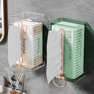 Luxury Wall-Mounted Bathroom Tissue Box Storage Organizer Transparent Rectangular Toilet Paper Holder Simple Design Household Storage Utility