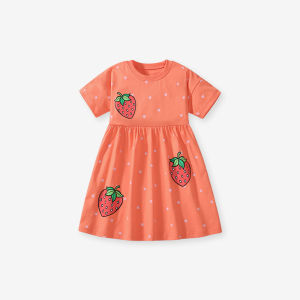 Cute Little Maven Strawberry Princess Dress Pure Cotton Short Sleeve Childrens Dress Summer Kids Clothing Baby Girls Dress