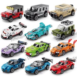 NEW DIY Four Grid Racers Racing Car Pull Back Speed Vehicle Building Blocks Kit Boys Bricks Movie Model Kids Toy City Ideas