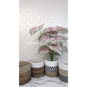 Pohon Hiasan Tanaman Daun Calladium Pink X18 Semilatex Artificial Cover Seagrass Dekorasi Rumah Aesthetic