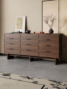 Solid Black Walnut Wood Five-Drawer Chest of Drawers Wall-Mounted Bedroom Storage Cabinet Living Room Decorative Storage Unit