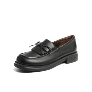 Belle | Retro Slip-On Loafers Black Leather Shoes
