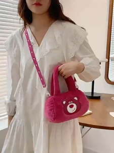 EERSHENSHI กระเป๋าถือเด็กเทรนด์แฟชั่นฤดูหนาวกระเป๋าถือการ์ตูนตุ๊กตาน่ารักการออกแบบซิปนุ่ม