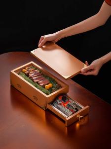 Western Food Carbon Grilled Steak Smoked Wooden Box Creative Tableware Net Red Artistic Cuisine Plate Fancy Roast Meat Roast Chicken Wooden Box