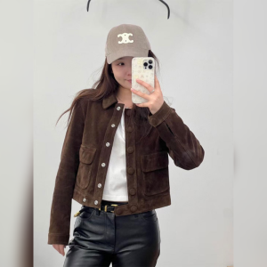 Elegant Brown Short Coat Vintage Design Spring New Light Luxury High-End Feel Small Size Top Womens Jacket Long Sleeve