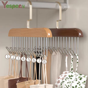 YESPERY Wooden Clothes Hanger with 8 Hooks Multifunctional Sling Bra Necktie Storage Hanging Holder Household Dormitory Wave Drying Hanger