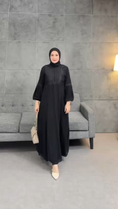 Gamis Abaya Turkey Terbaru Jersey Mix Ceruty Bordir simple Mote Swaroski Size M L XL XXL Shafira