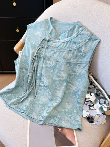 YEZATIIO | Luxury Chinese Style Sleeveless Top Blue 2026 New Design