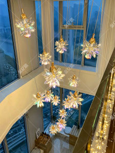 KING STAR | Luxury Modern Crystal Chandelier for High Ceiling Staircase