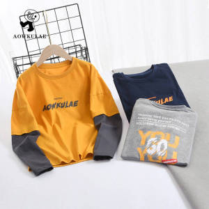 Áo Thun Dài Tay Mùa Thu Cho Bé Trai Áo Thun Cotton Pha Trộn Cổ Tròn in Chữ Thường Mặc Thường Ngày Cho Bé Trai Từ 1-15 Tuổi