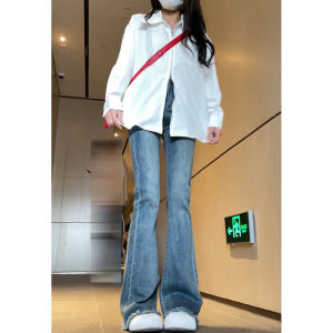 High Waist Flared Micro Jeans Women Spring Autumn 2025 New Retro Small Size Slimming Horse Hoof Pants Bell Bottoms