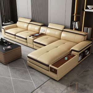 Nordic Genuine Leather Sofa Modern Minimalist Style with Storage Function Bluetooth Speaker Combination for Large And Small Spaces