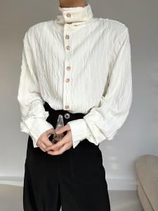 High-End Feel Autumn Winter Japanese Style High Collar Base Shirt Loose Long Sleeve Stand Collar Chinese New Style Mens Shirt
