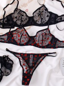 เซ็กซี่ ชุดชั้นในยุโรปและอเมริกาพร้อมแหวนเหล็กบางสบาย บราและ กางเกงชั้นในหญิง ต่ํา เอว ลูกไม้ ผ้าถ้วยไนลอน