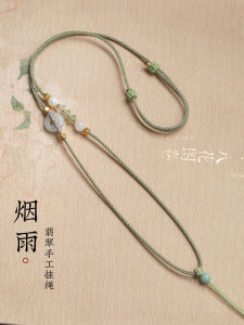 Handwoven Necklace Rope with Peace Buckle Jade Pendant Buddha Pendant Green Jade Dangle for Women Jewelry Accessories