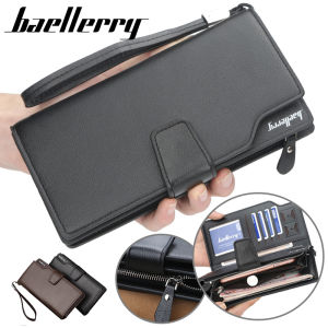 【With Gift Box】Baellerry Brand Men Wallets Long Style Business Card Holder Male Purse High Quality Zipper Large Capacity 23 Card Slots PU Leather Wallet Dompet Slot Berbilang Kad Lelaki