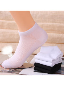 Men's Low Cut Socks: Breathable Thin Cotton Pure White Boat Socks for Summer Sporty Style Casual Short Tube Socks