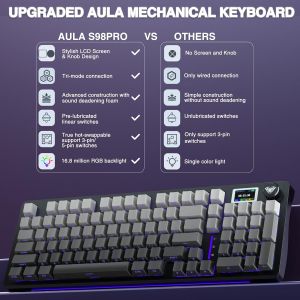 AULA S98pro Wireless Mechanical Keyboard Three Mode Gasket RGB Hot-swap Esports Gaming Keyboard with TFT and Multi-function Knob