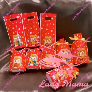 Gift Bags Good Fortune Cartoon Stand Up Ribbon Goodies Plastic Red Bags