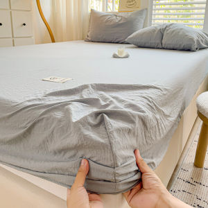 Dansunreve Washed Cotton Fitted Bedsheet Plain White Fitted Sheet Solid Color Grey Green Soft Comfortable Quality Mattress Protector Super Single/Queen/King