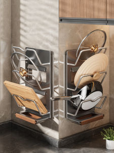 FALUYI | Drill-free Wall-mounted Kitchen Storage Rack for Pot Lids and Cutting Boards Stainless Steel