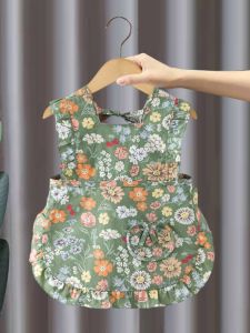 Girls Sleeveless Apron Child Eating Waterproof Bib Thin Summer Spring Autumn Baby Clothes Protector Princess Style Floral Pattern