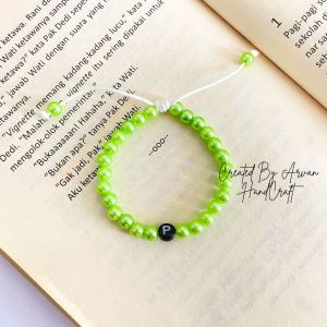 Gelang Mutiara Hijau Inisial Huruf // Gelang Inisial Huruf Mutiara Hijau Model Serut
